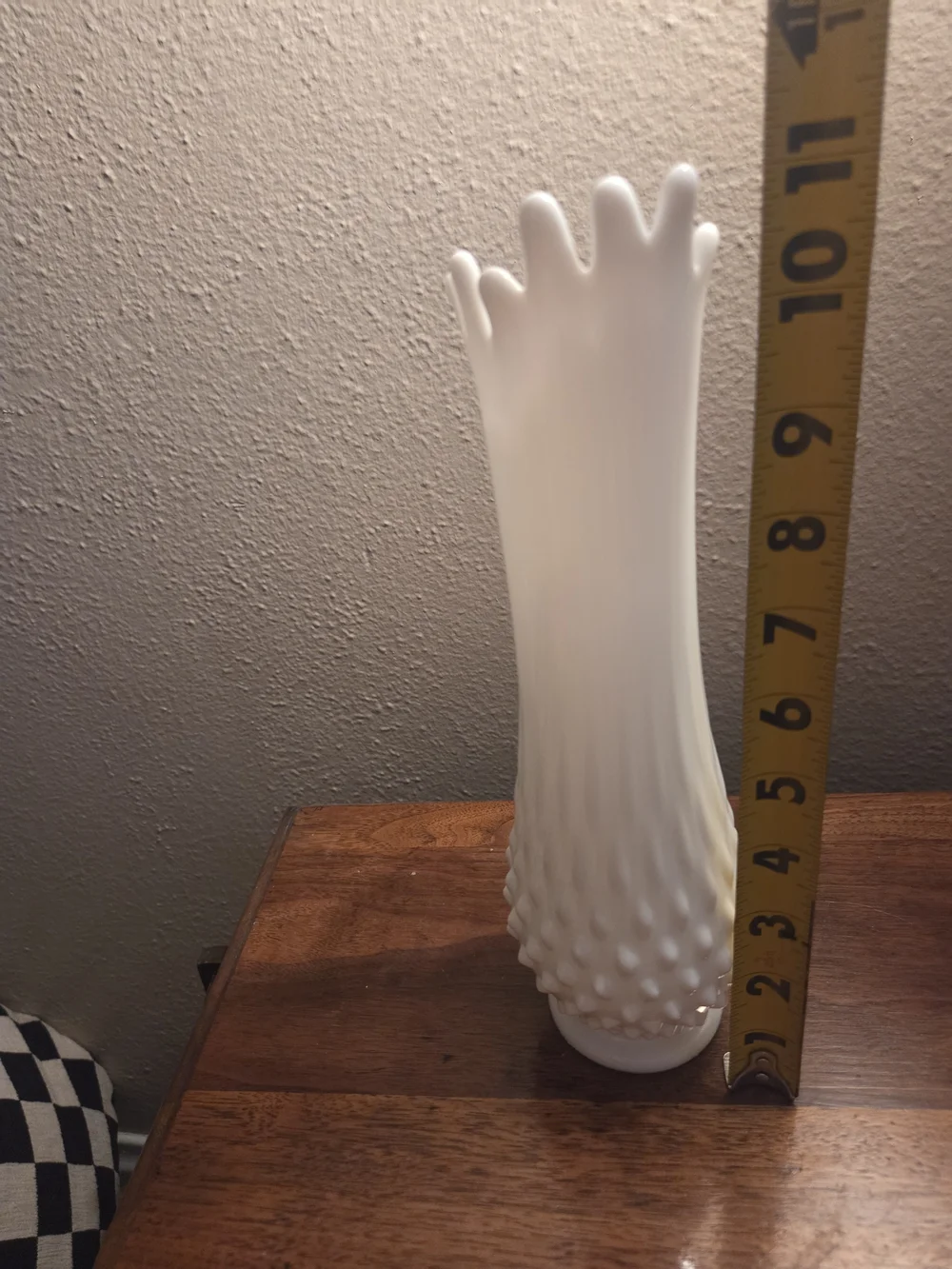 White Decorative Hobnail Milk Glass Swung Vase MCM Vintage 11